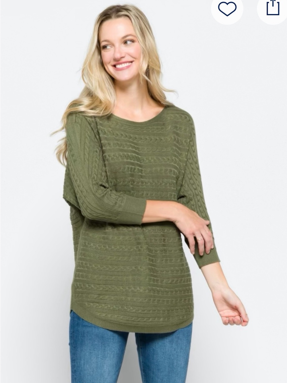 Market & Spruce Olive Reviera Cable Knit Dolman Sweater - Picture 2 of 5